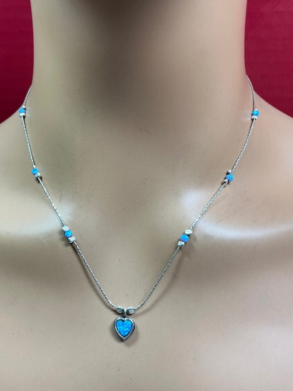 Sterling Silver Isreal Opal Beads Heart Shaped Pendant. 18 inches long